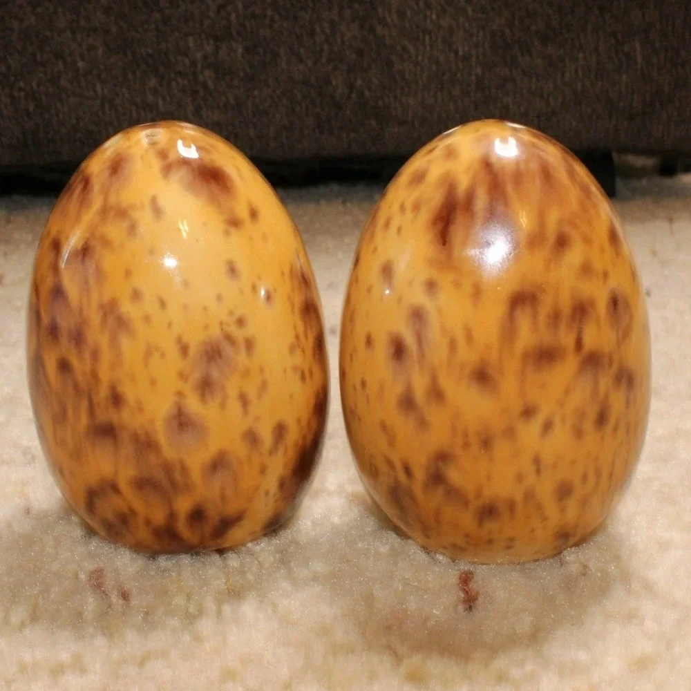 Ceramic Egg Shaped Speckled Salt and Pepper Shakers Set Kitchen Decor